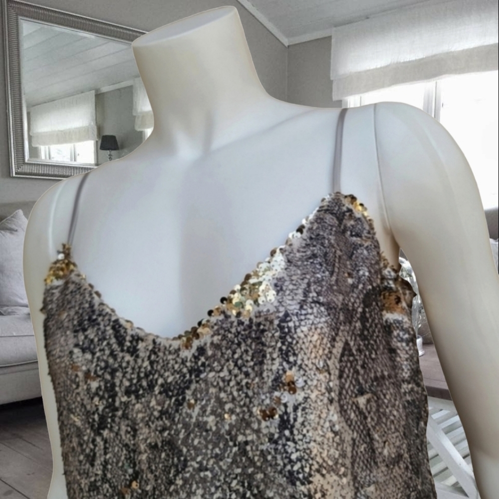 CUPCAKES & CASHMERE Candice Snakeskin Mini Dress S Two Way Sequin Cami Slip Y2K - Picture 4 of 15